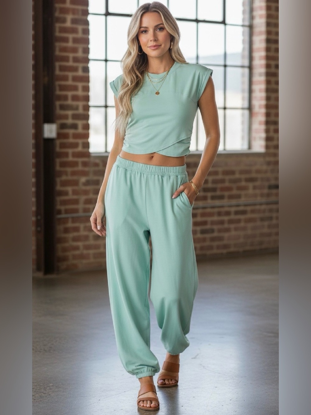 NWT Mineral Washed Crop Top & Jogger Sweatpants Set